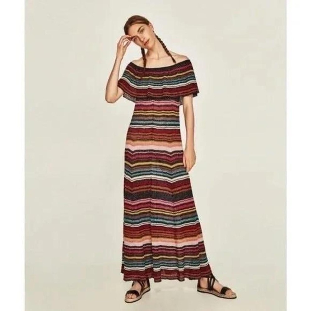 Zara Limited Edition Stripped Knit off the shoulder Dress